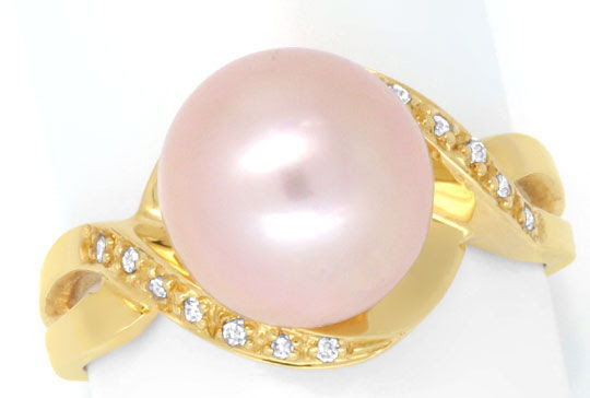 Originalfoto DIAMANT-RING 10mm ROSA SÜDSEEPERLE GELBGOLD LUXUS! NEU!