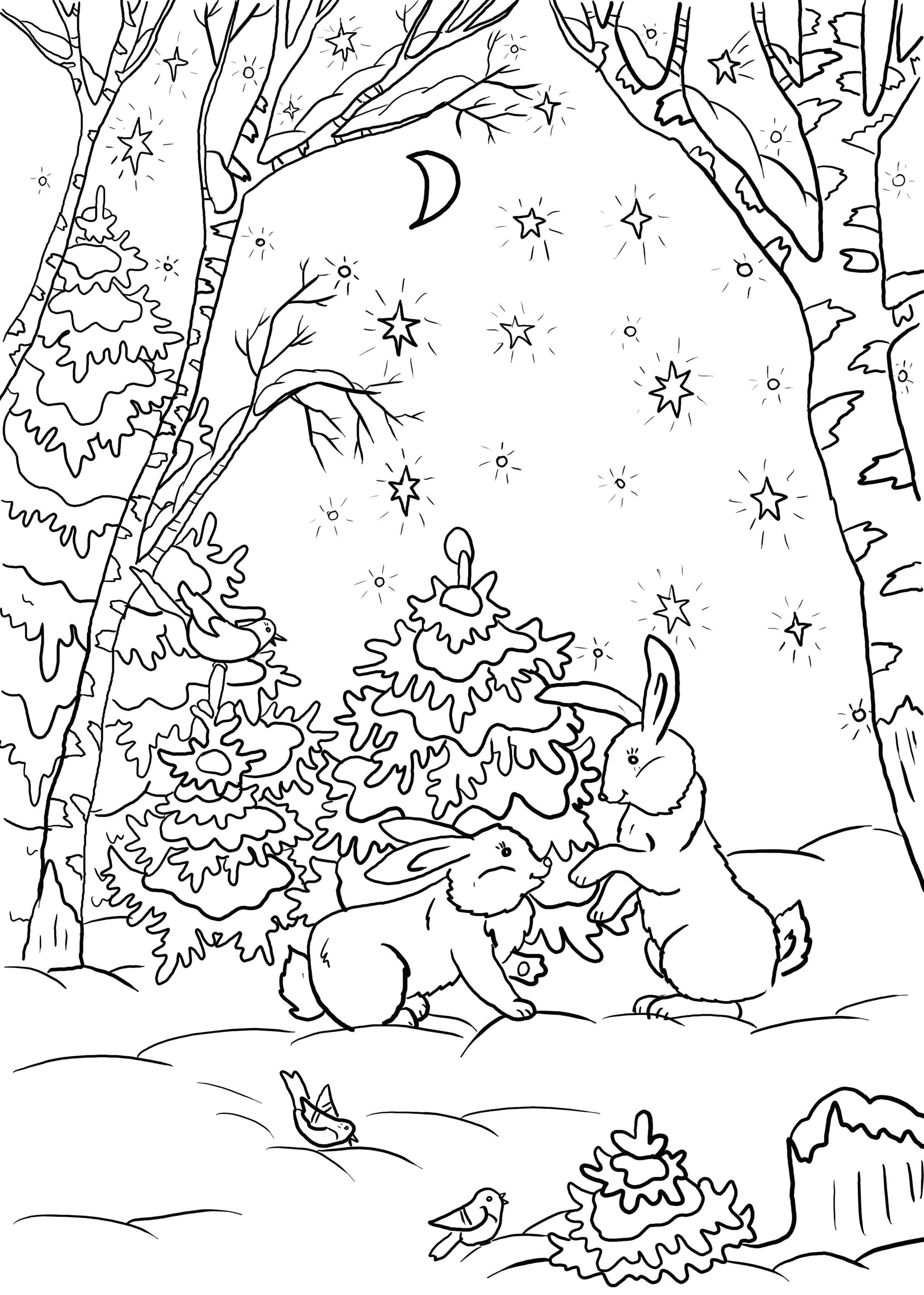Winter forest coloring pages to download and print for free