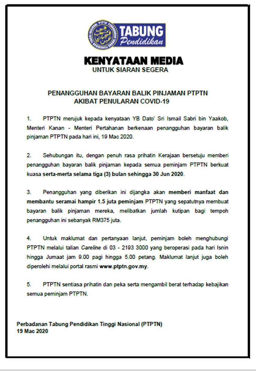 Kerajaan setuju tangguh bayaran balik pinjaman PTPTN  Astro Awani