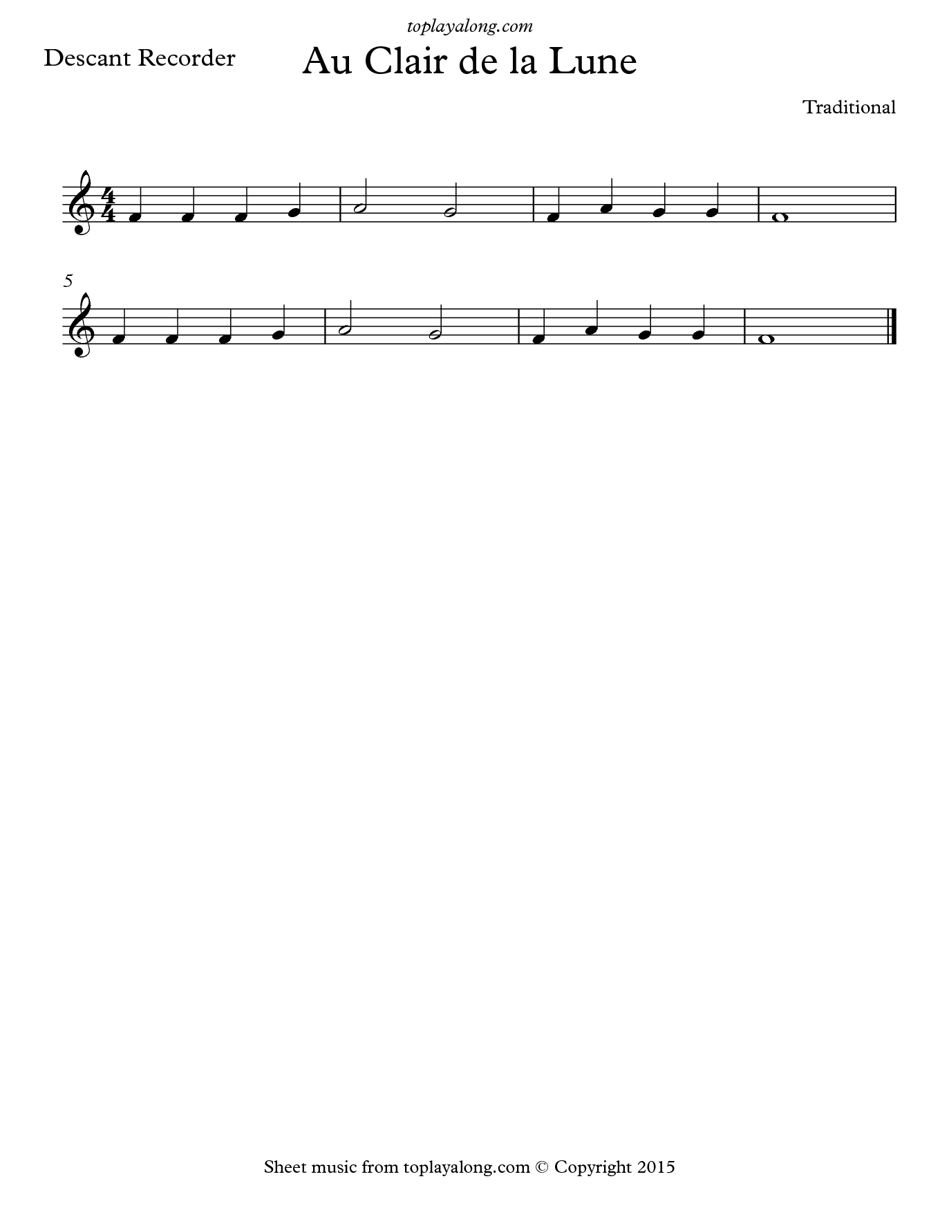 Au Clair De La Lune Toplayalong Com