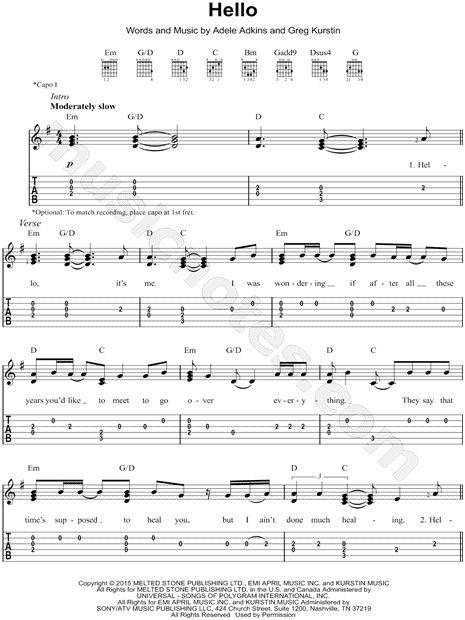 Adele "Hello" Guitar Tab in E Minor - Download & Print - SKU ...