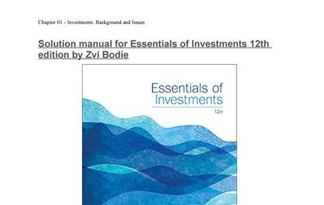 Free Download ESSENTIALS OF INVESTMENTS SOLUTIONS MANUAL PDF Library Binding PDF