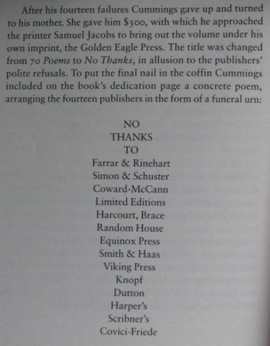 cummings wrote a book of poems that was turned down by 14 ...