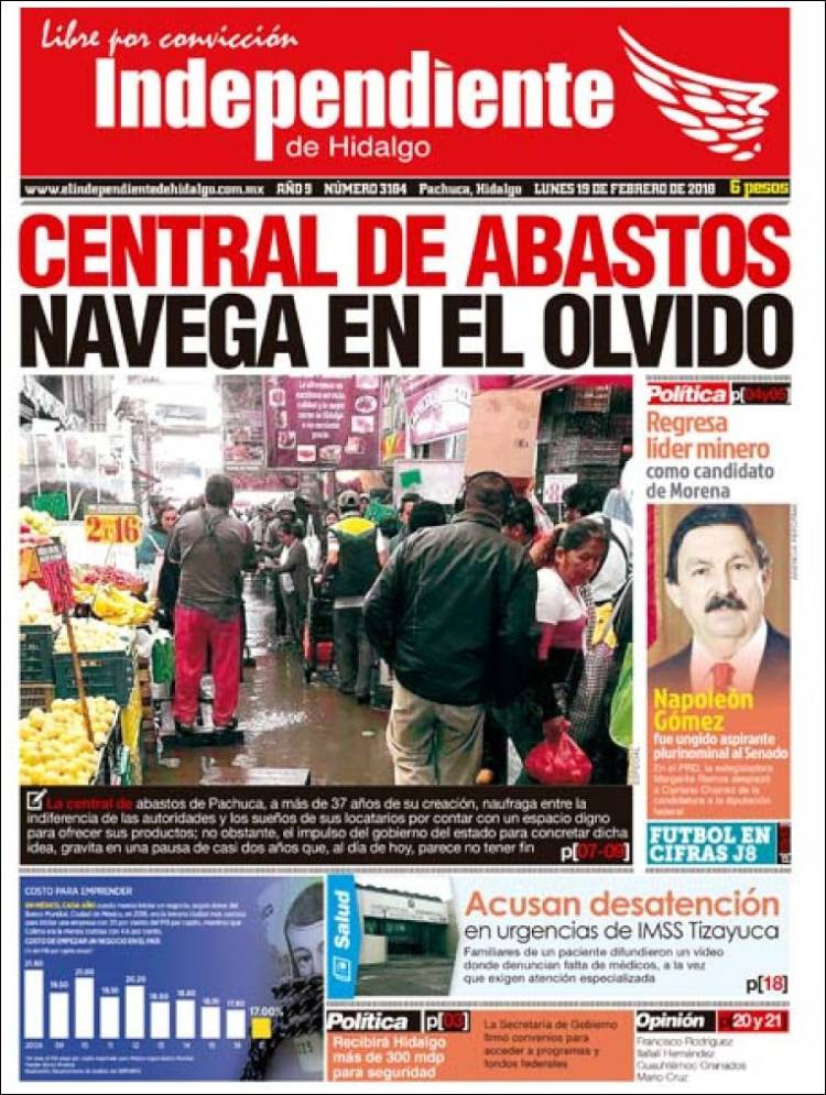 Portada de El Independiente de Hidalgo (México)