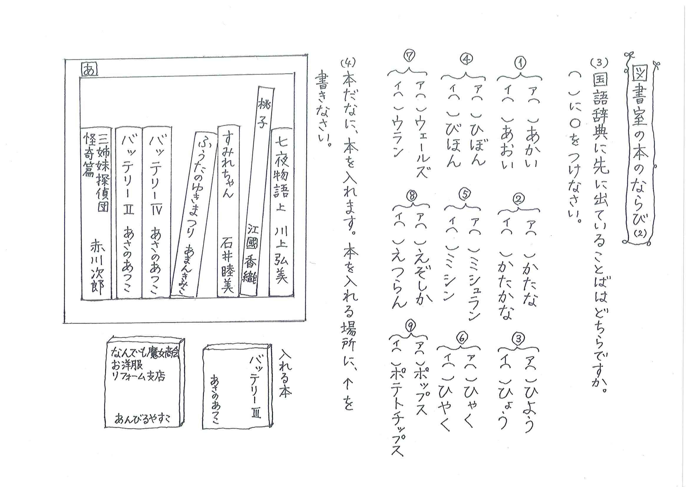 図書館の本の順番 読書指導 あきのこくご