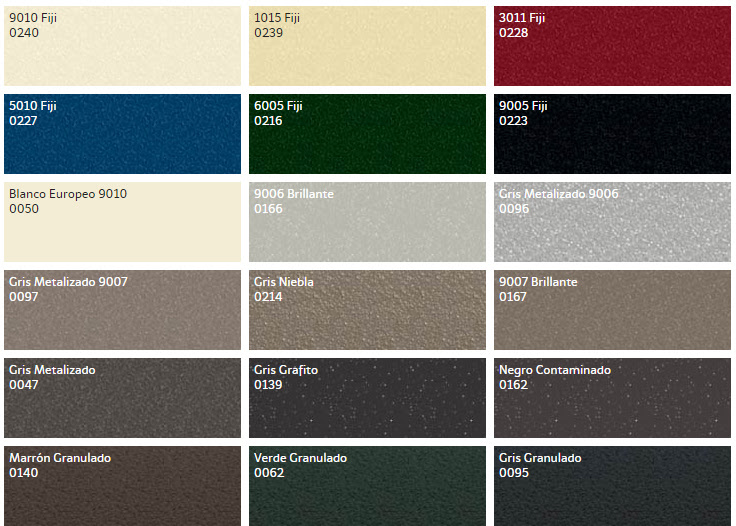 Aluminios Garcilaso  Cartas de acabados - Colores 