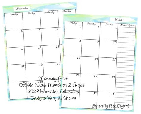  monday start 2023 printable calendar month on 2 pages extra etsy uk