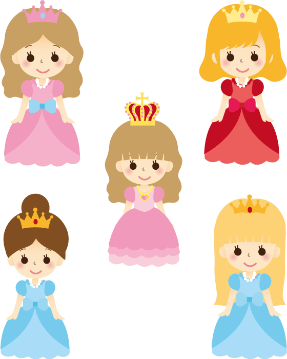 フリーイラスト 5種類のお姫様のセットでアハ体験 Gahag 著作権フリー写真 イラスト素材集