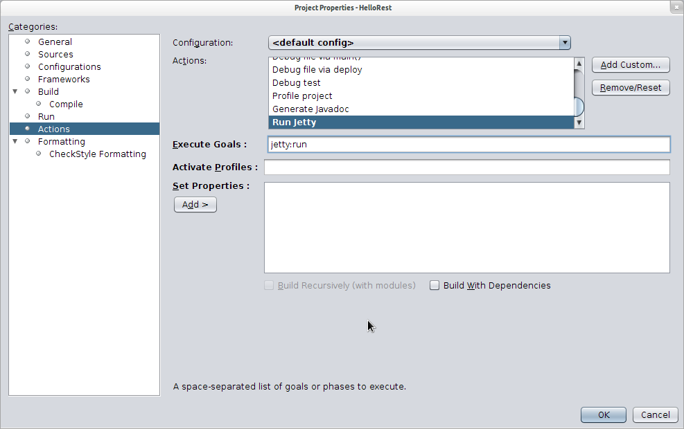 Add New Custom Maven Action NetBeans