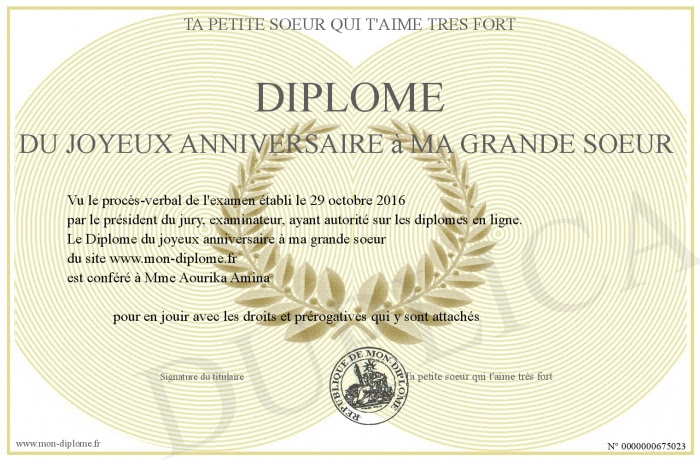 Diplome Du Joyeux Anniversaire A Ma Grande Soeur