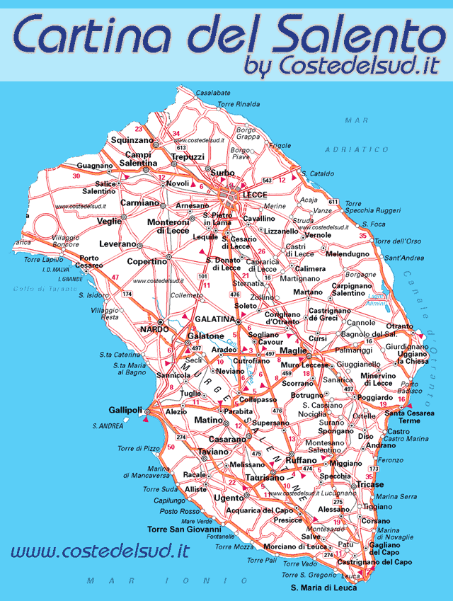 Cartina del Salento, mappa, piantina di lecce alta ...