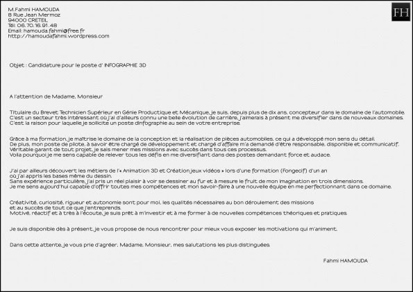 Lettre de motivation animation 3d - laboite-cv.fr