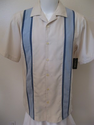 new 50s rockabilly retro bowling shirt xl beige blue panel