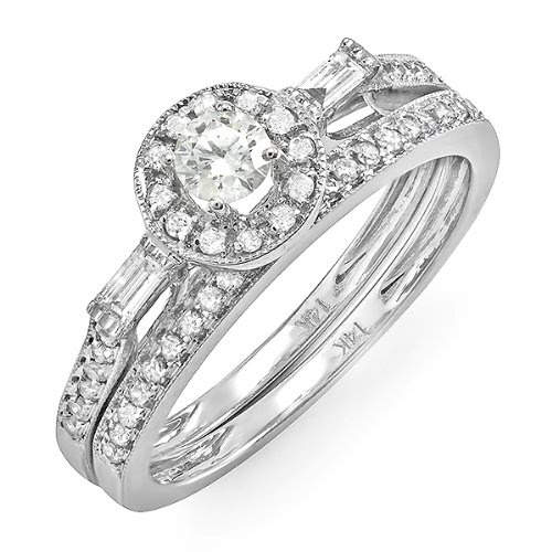 0.50 Carat (ctw) 14k White Gold Round & Baguette Diamond Ladies Bridal Ring Engagement Set 1/2 CT (Size 7)