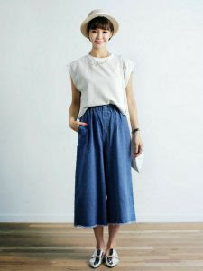 デニムガウチョパンツのお洒落夏コーデ１０選