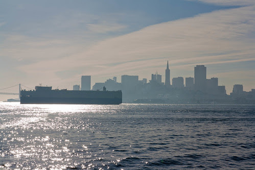 Container ship along San Francisco