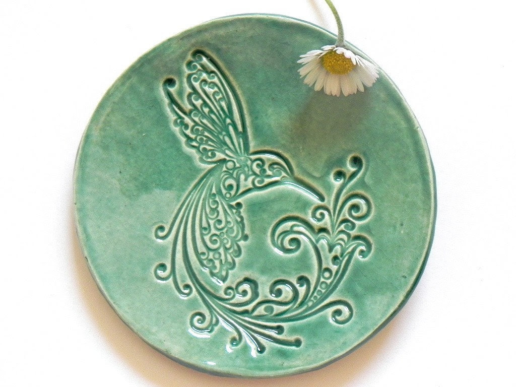 Ceramic Dish Bird Mint Plate Jewelry Dish Hummingbird Ring Holder Home Decoration Pottery - Ceraminic