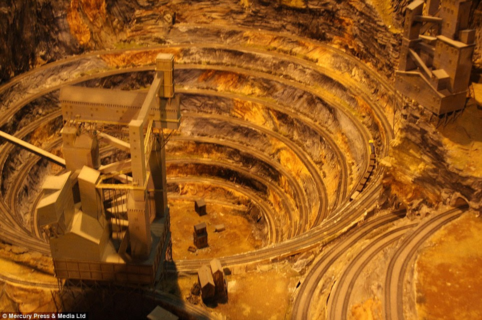 There are also 50,000 streets and 40 foot bridges spanning across vast canyons, all of which Mr Zaccagnino designed and painstakingly handcrafted on his own