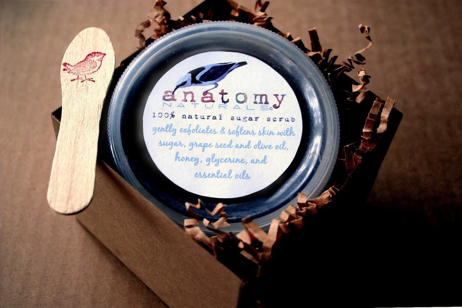 Juicy Citrus Tangerine Grapefruit Orange natural sugar scrub, kraft box with vintage bird collage