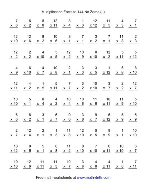  100 multiplication worksheet in 2020 math fact worksheets