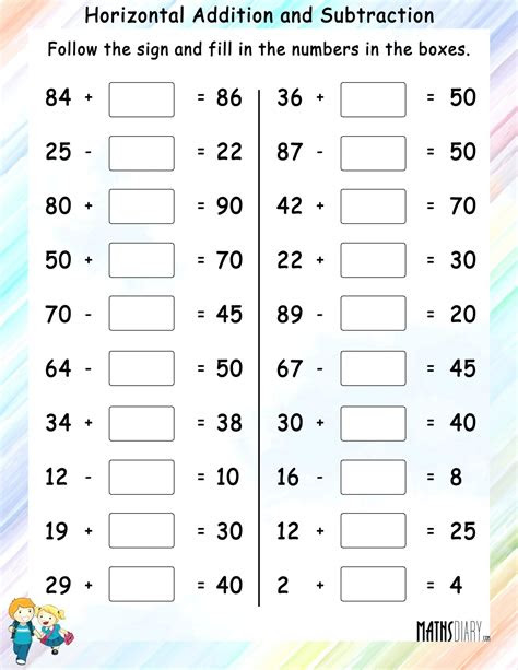  two digit addition and subtraction worksheet for students to practice