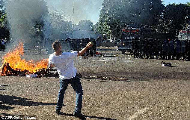 Preparations: The drills took place at the military police headquarters in Brasilia ahead of the first fixtures