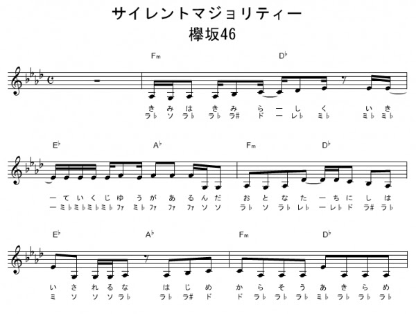 欅坂46 ドレミふりがな付き楽譜 無料 8曲 ガラスを割れ 不協和音 等 ギターワサビトscore