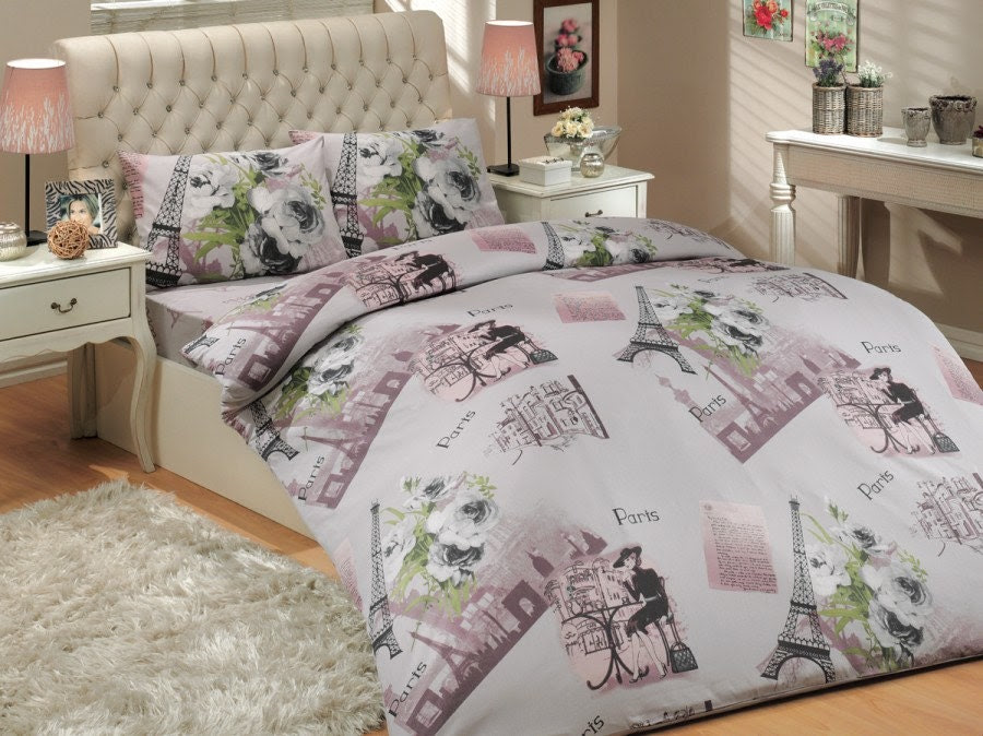 100% Cotton Paris Eiffel Tower QUEEN Bedding Duvet Cover Quilt with 2 ...