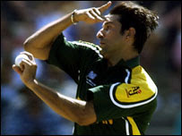 Wasim Akram in action for Pakistan during the 2003 Cricket World Cup