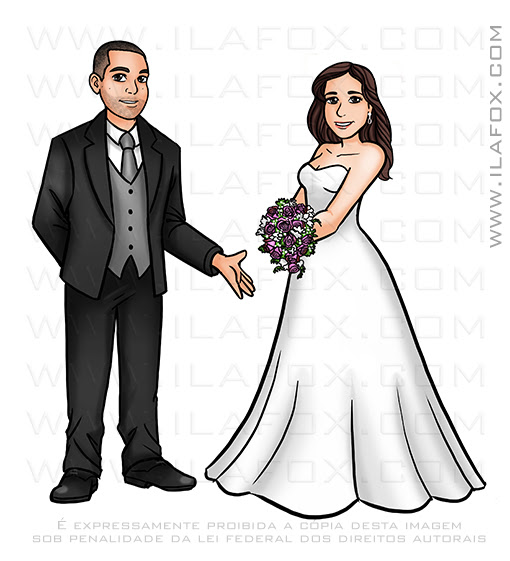 caricatura personalizada, caricatura noivos, caricatura para casamento, caricatura para convite, caricatura digital, ila fox