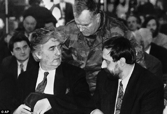 Allies: Leader of the Bosnian Serbs Radovan Karadzic (left), Ratko Mladic (centre) and Goran Hadzic, President of the Serbian Krajina Republic (right) 