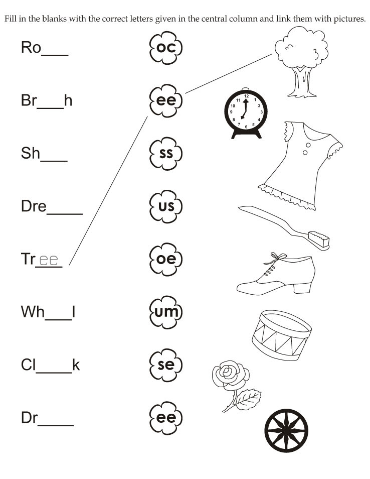 download english activity worksheet fill in the blanks with the correct letters given in the central column and link them with pictures from bestcoloringpages com