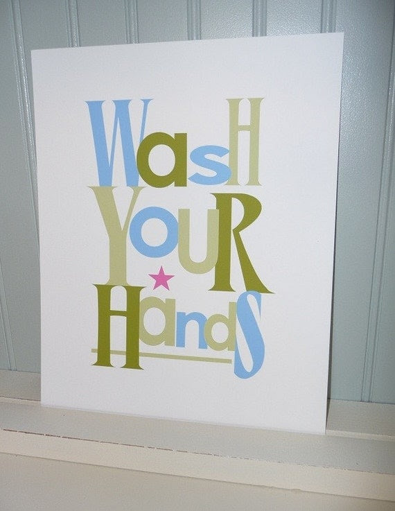 Art Print WASH YOUR HANDS Modern Bathroom Typography