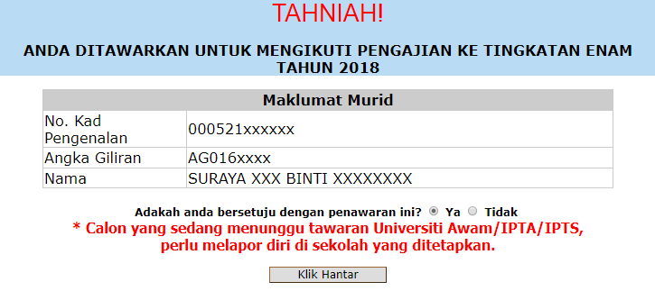 Semakan Tawaran Kemasukan Ke Tingkatan 6 Bawah Tahun Lower Sixth Intake Myschoolchildren Com