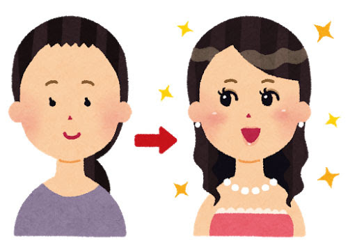 無料素材 化粧の前と後で大変身をした綺麗な女性のイラスト
