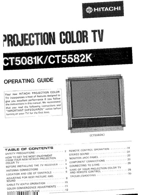PDF Service Manual Hitachi Ct5582k Projection Color Tv