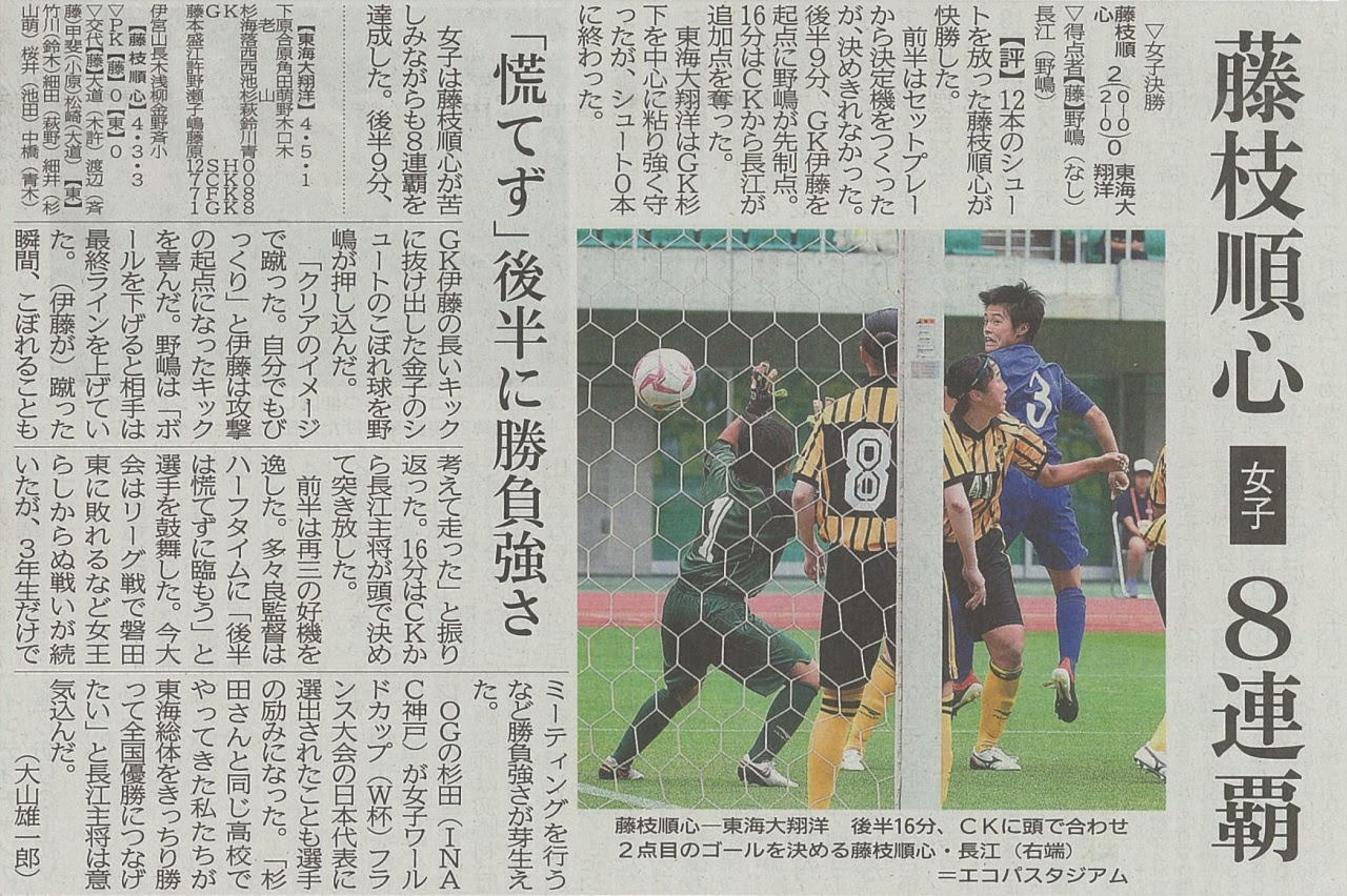 サッカー部 県高校総体 ８連覇 藤枝順心中学校 高等学校