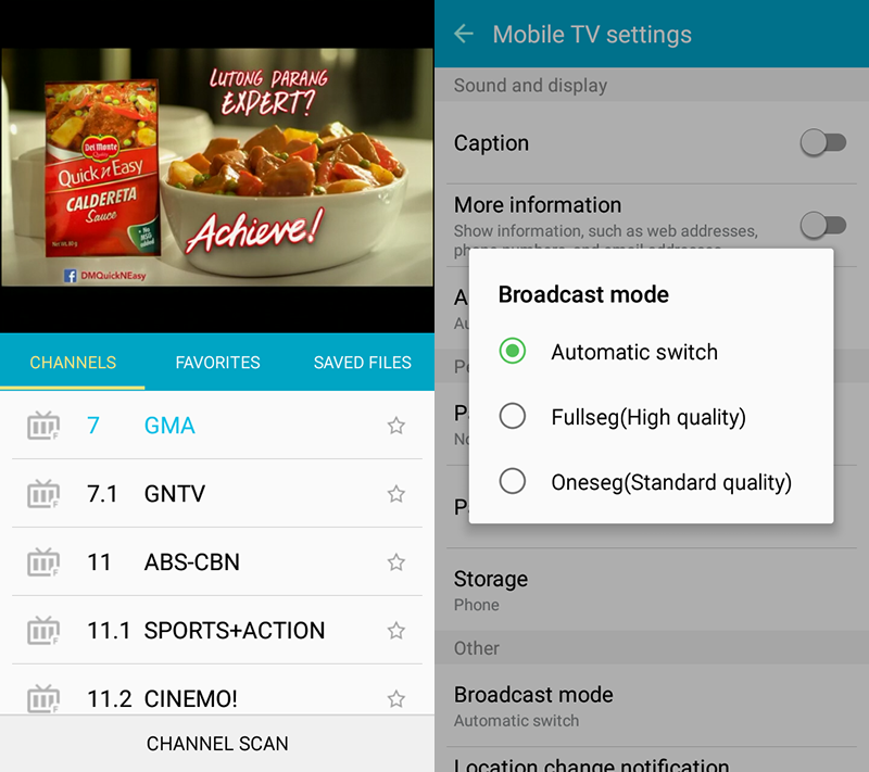 DTV interface and settings