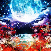 満月水紋彼岸花 壱青 水色 和風 幻想壁紙