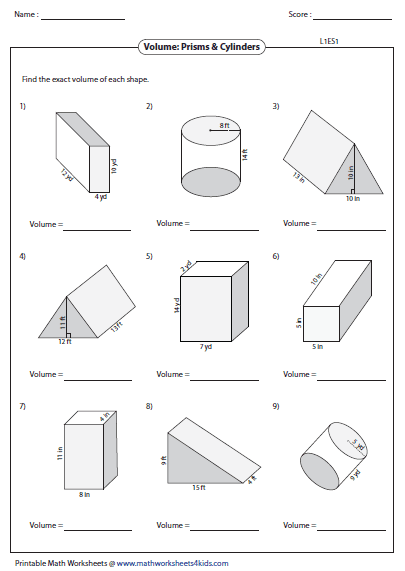 Volume Worksheets