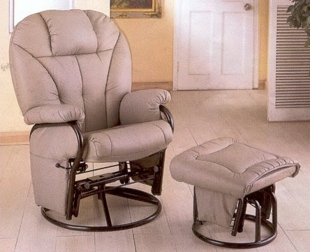 Bone Leatherette Glider Rocker Recliner Chair with Ottoman