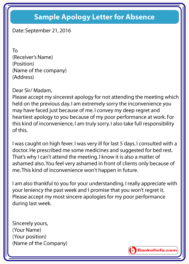 Sample Letter Of Absence From Work