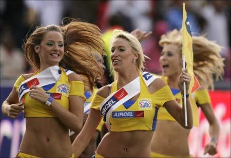 Chennai Super Kings cheerleaders before the start of an IPL T20 cricket tournament.