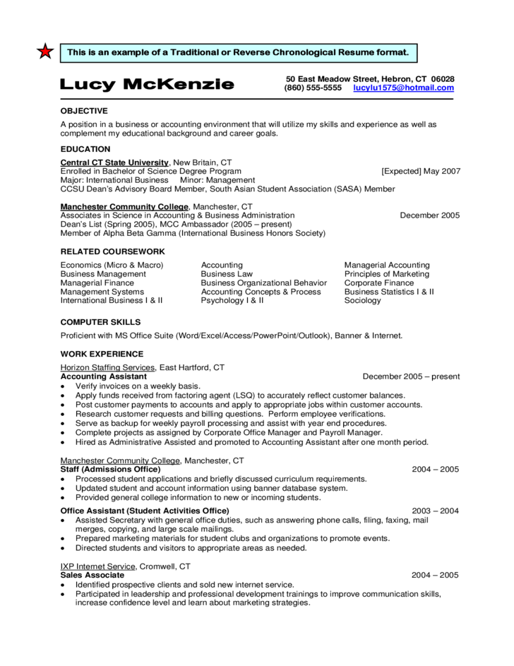 Traditional or Reverse Chronological Resume Format Free ...