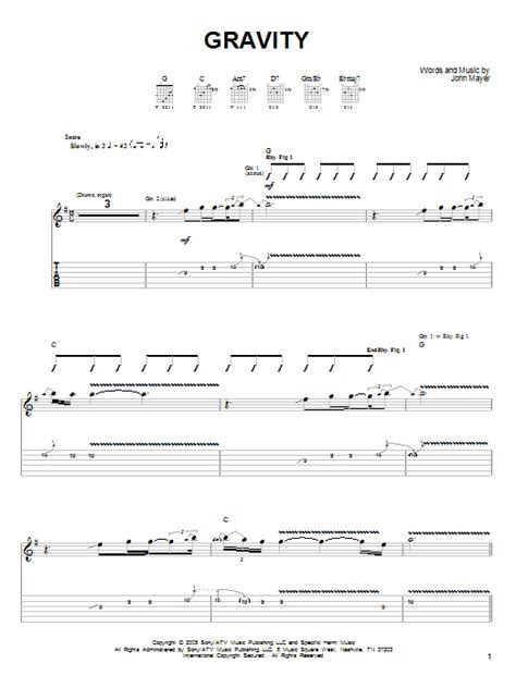 gravity sheet  john mayer easy guitar