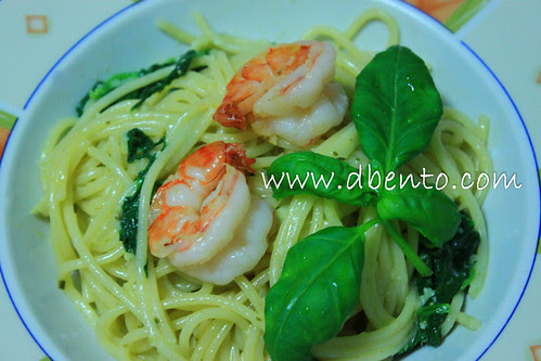 Resep spagetti scampi e spinachi ala vapiano