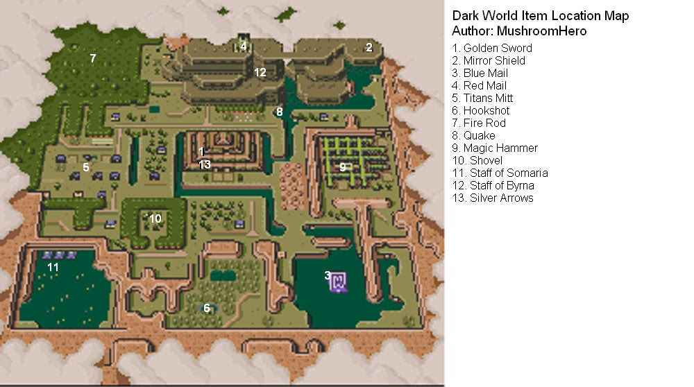 Link To The Past Dark World Map The Legend of Zelda: A Link to the Past   Overworld Item Map   IGN