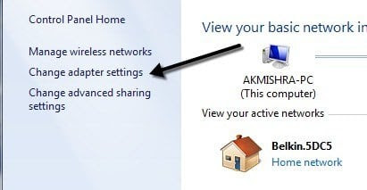 change adapter settings