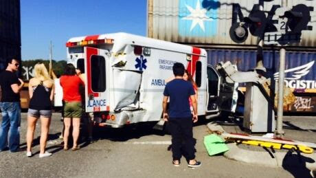 train hits ambulance