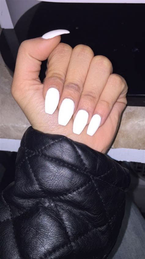 white matte coffin shape acrylic nails